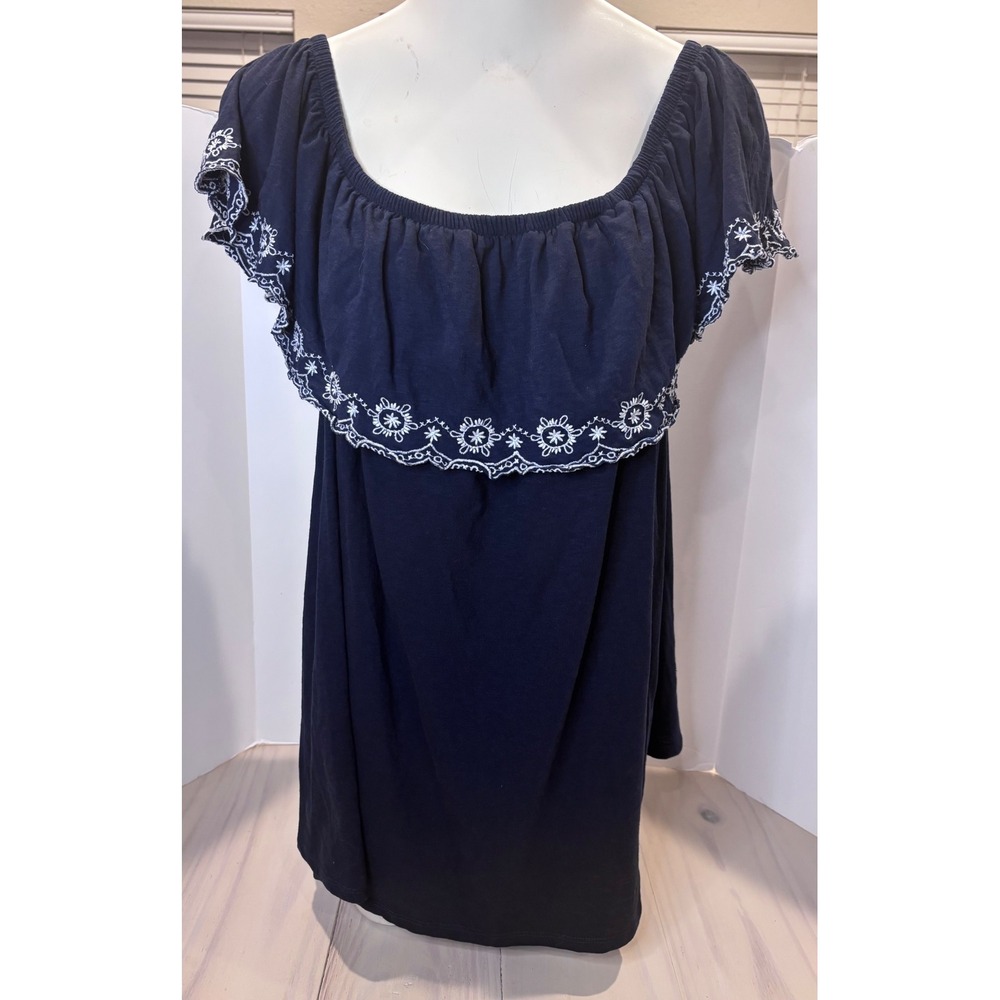 Lane‎ Bryant Navy Blue Embroidered Off Shoulder Flutter Sleeve Top 18/20 643845